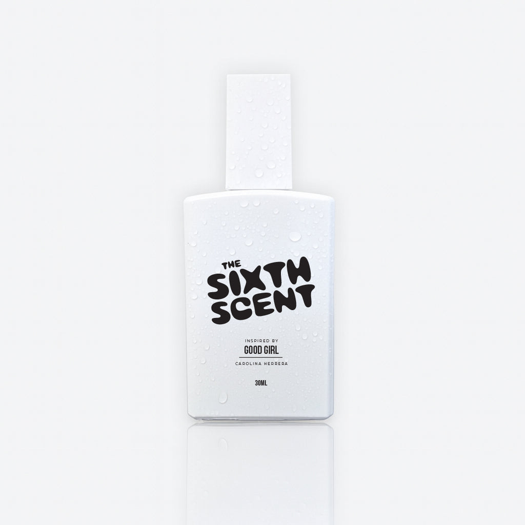 Scented image of The Sixth Scent Good Girl perfume bottle with elegant black and gold packaging, showcasing luxury fragrance.