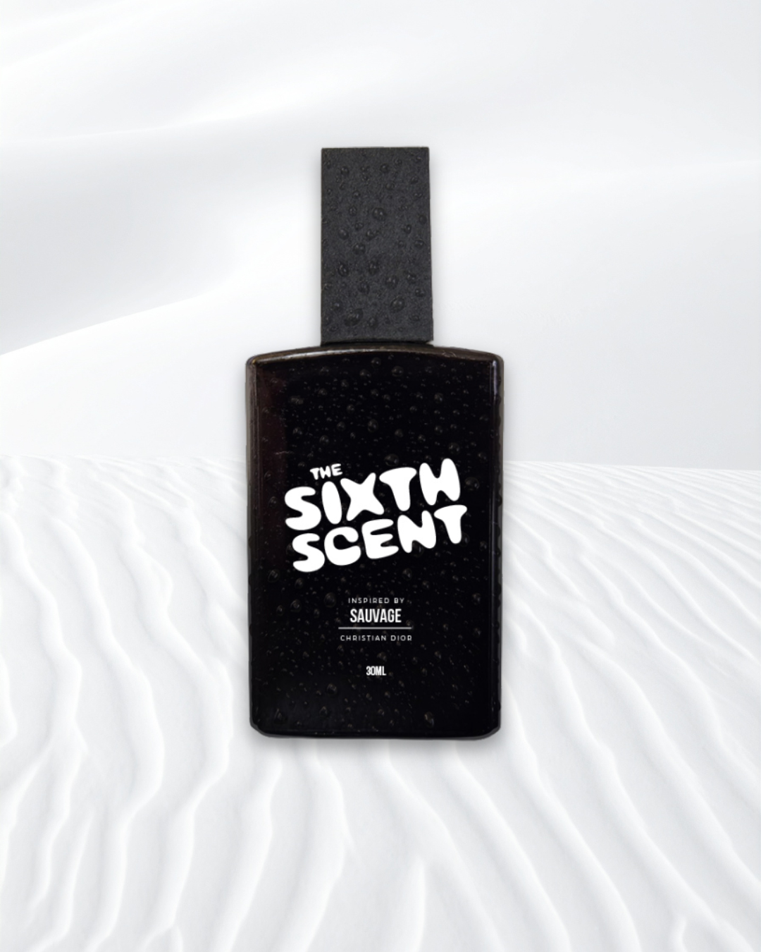 SAVAGE perfume bottle by The Sixth Scent with sleek design and transparent glass showcasing the fragrance inside.