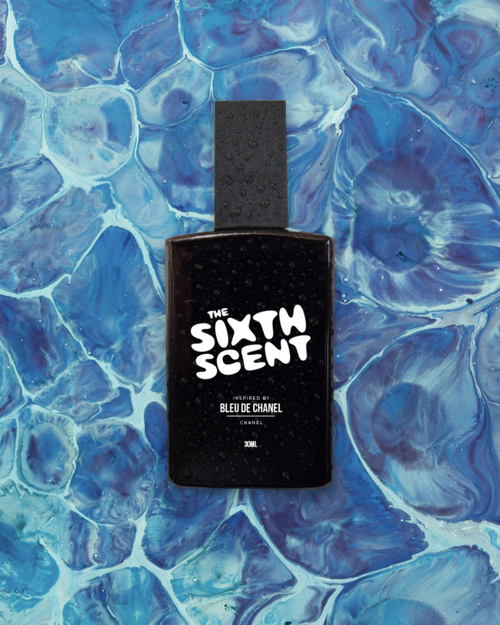 Blue Icon perfume bottle by The Sixth Scent, sleek design with a blue cap, displayed on a plain background.